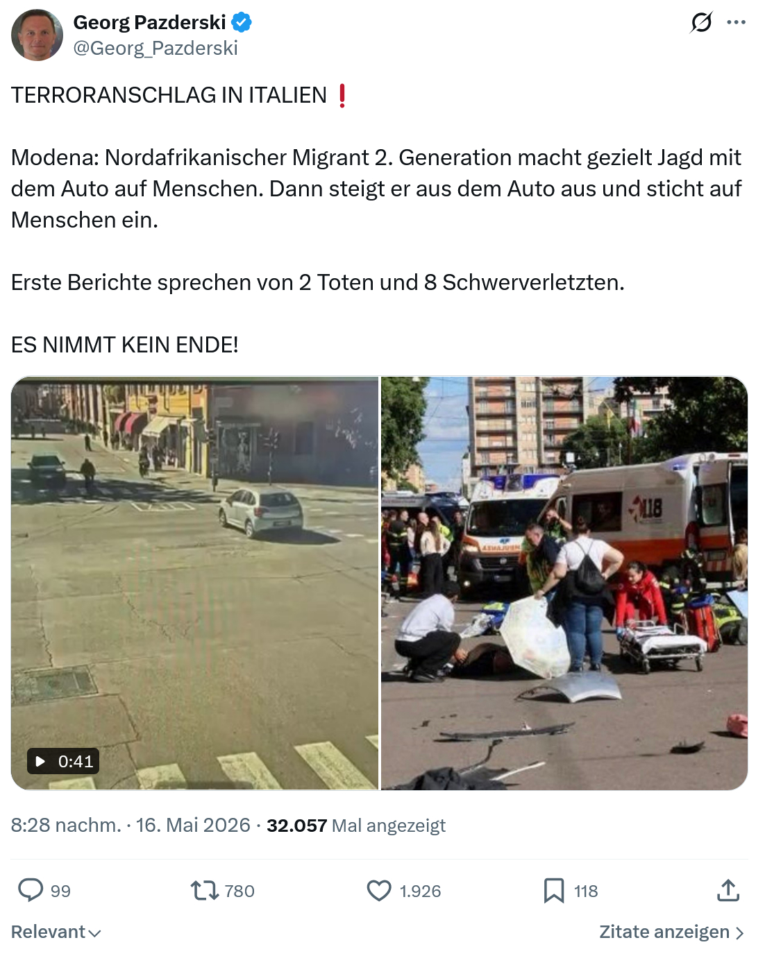 Georg Pazderski: TERRORANSCHLAG IN ITALIEN…