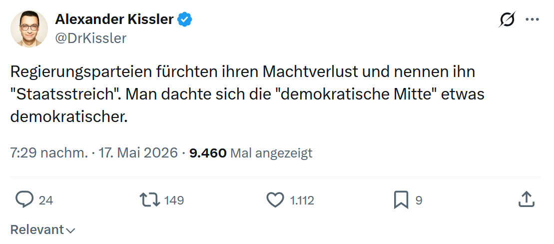 Alexander Kissler: Regierungsparteien fürchten ihren Machtverlust…