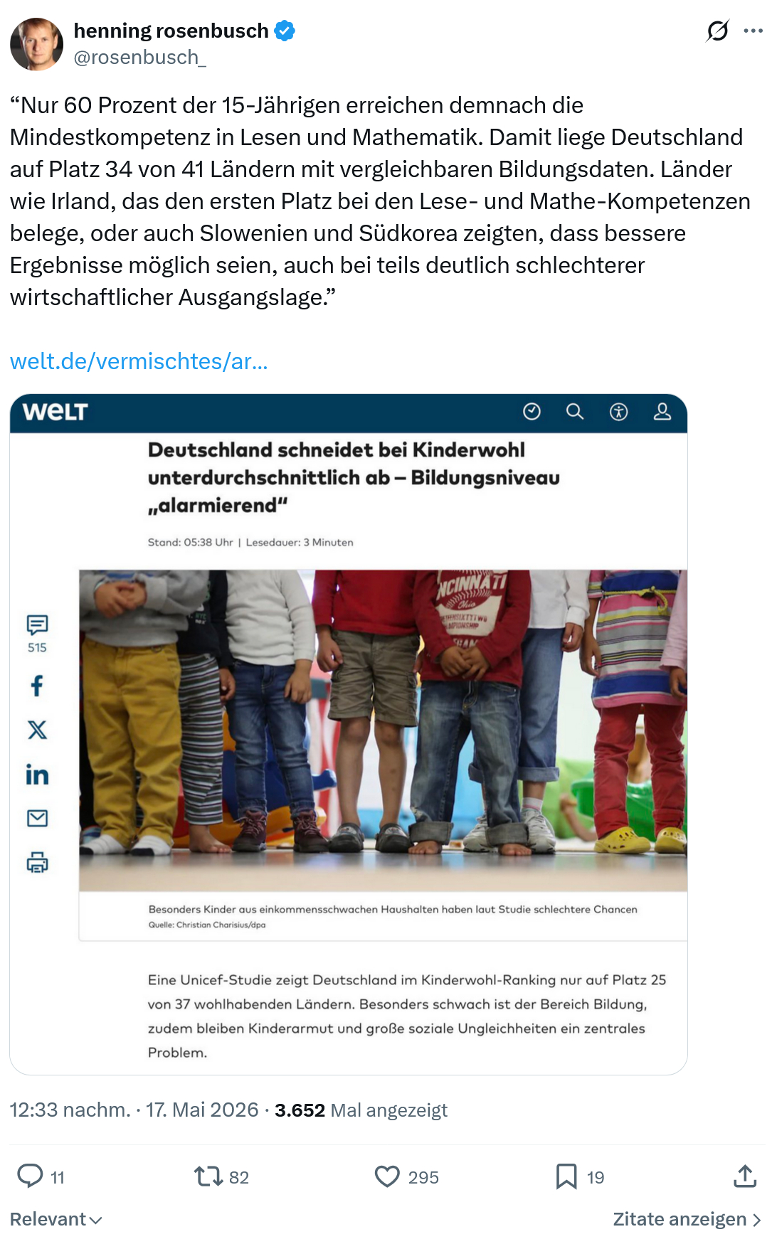 henning rosenbusch: Nur 60 Prozent der 15-Jährigen erreichen demnach…