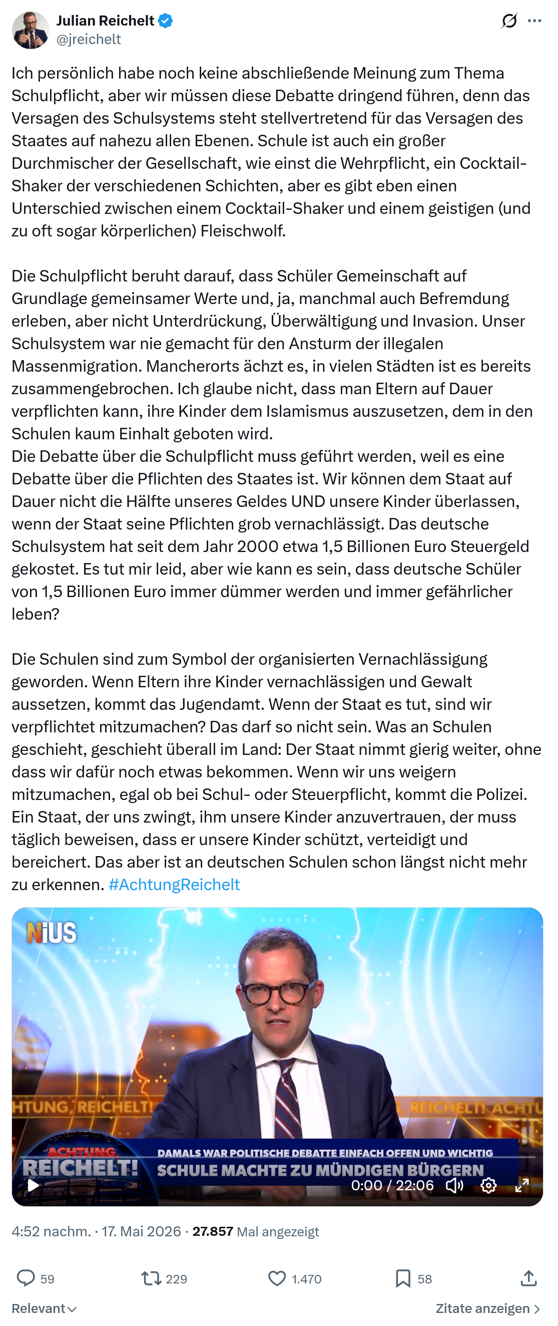 Julian Reichelt: Ich persönlich habe noch keine abschließende…