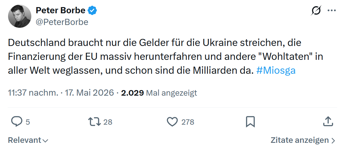 Peter Borbe: Deutschland braucht nur die Gelder…
