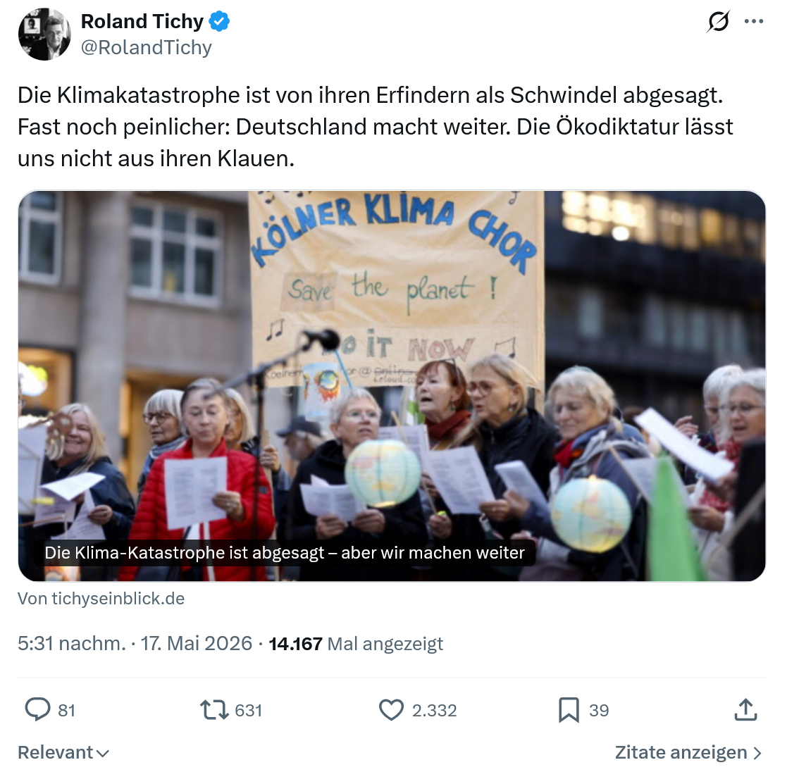 Roland Tichy: Die Klimakatastrophe ist von ihren Erfindern…