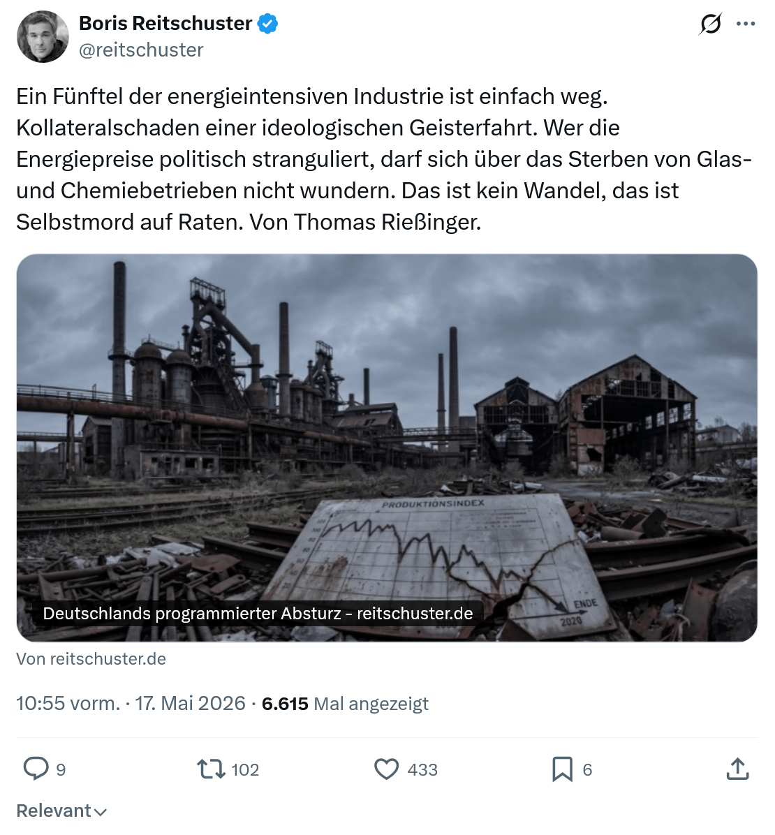 Boris Reitschuster: Ein Fünftel der energieintensiven Industrie…