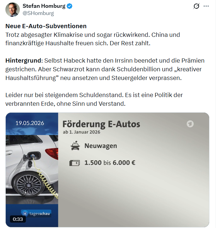 Stefan Homburg: Neue E-Auto-Subventionen Trotz abgesagter…