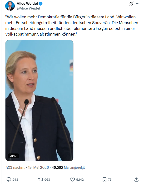 Alice Weidel: Wir wollen mehr Demokratie…