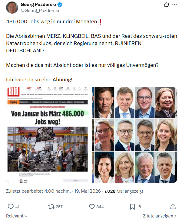 Georg Pazderski: 486.000 Jobs weg in nur drei Monaten…