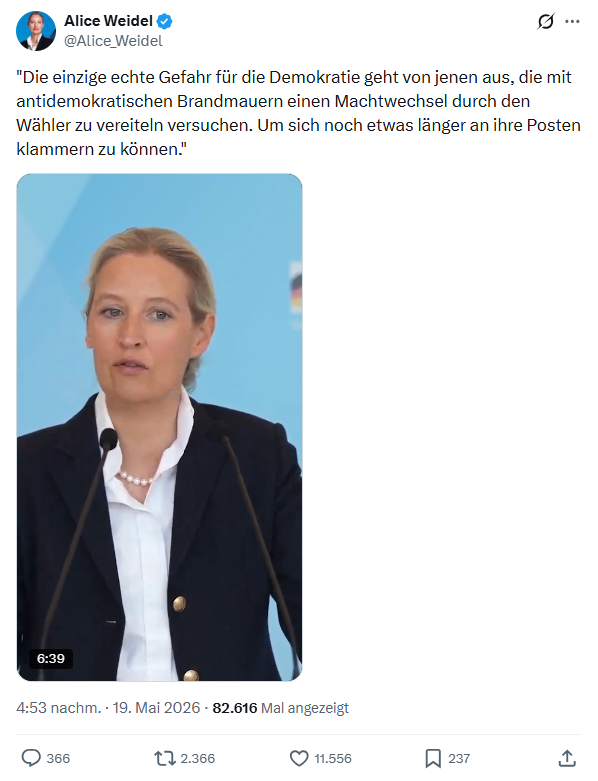 Alice Weidel: Die einzige echte Gefahr für die Demokratie…