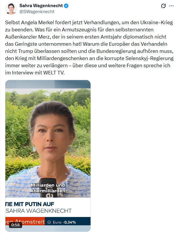 Sahra Wagenknecht: Selbst Angela Merkel fordert jetzt Verhandlungen…