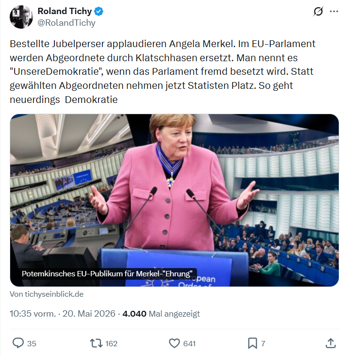Roland Tichy: Bestellte Jubelperser applaudieren Angela Merkel…