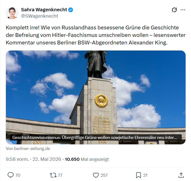 Sahra Wagenknecht: Komplett irre! Wie von Russlandhass...