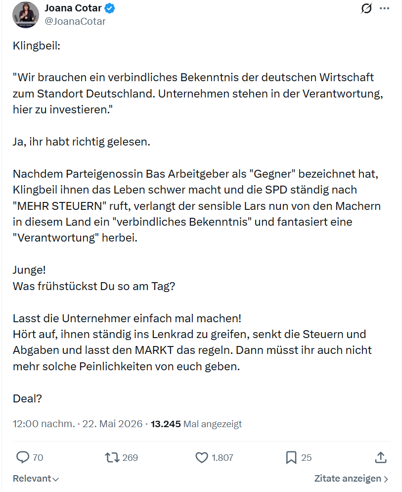 Joana Cotar: Klingbeil Wir brauchen ein verbindliches...