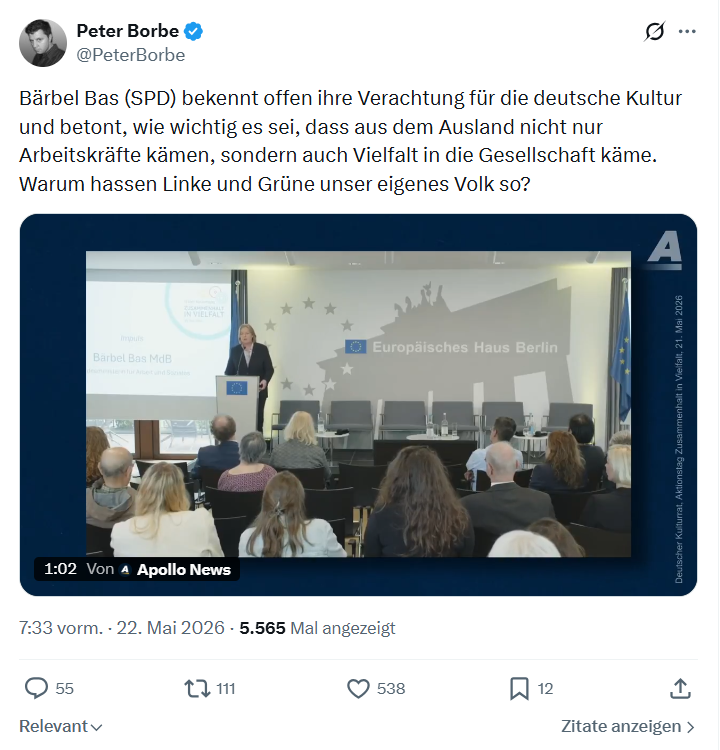 Peter Borbe: Bärbel Bas (SPD) bekennt offen ihre...