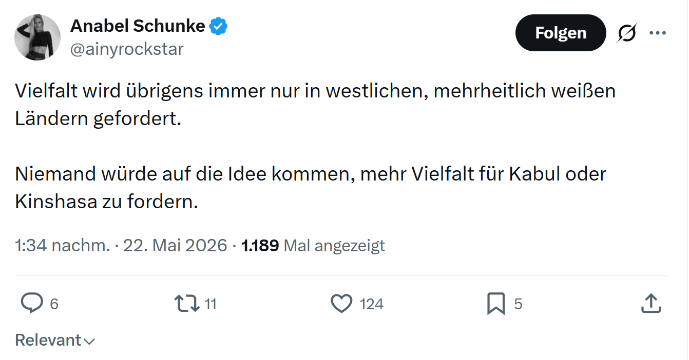 Anabel Schunke: Vielfalt wird übrigens immer nur...
