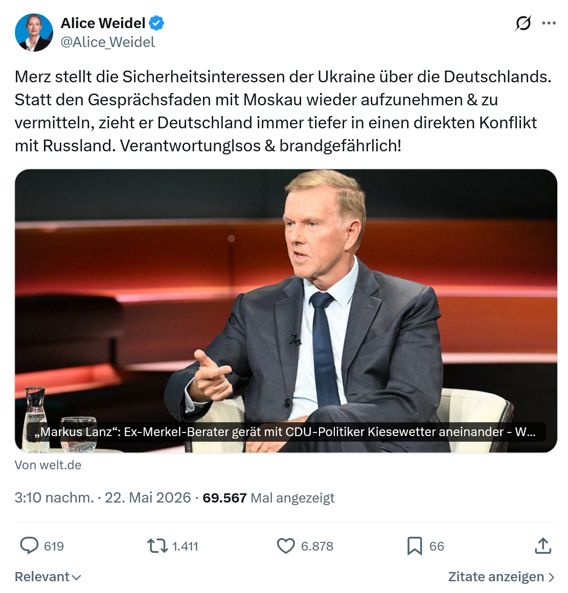 Alice Weidel: Merz stellt die Sicherheitsinteressen der Ukraine…