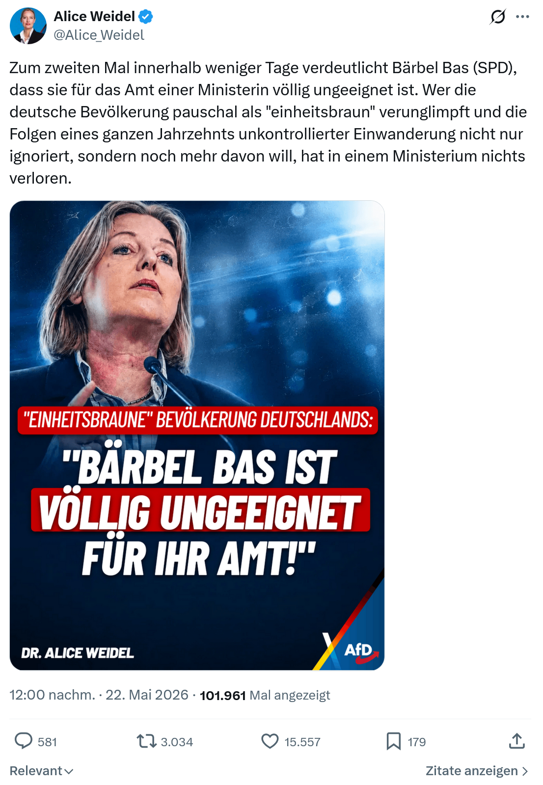 Alice Weidel: Zum zweiten Mal innerhalb weniger…