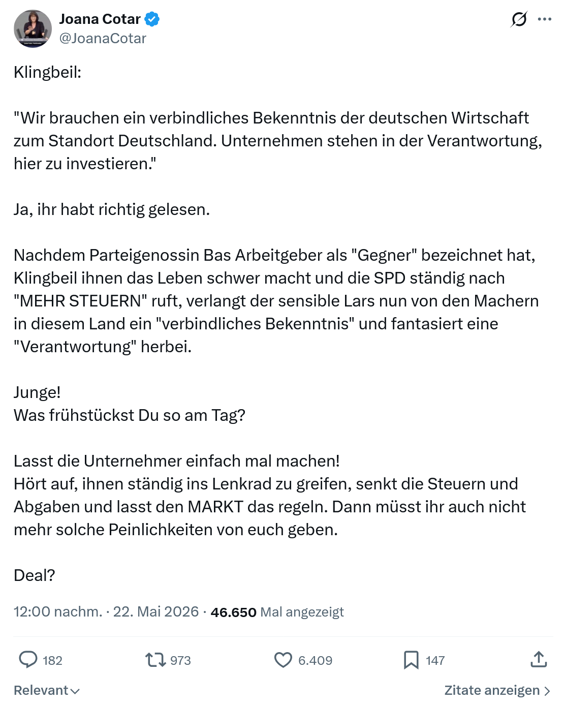 Joana Cotar: Klingbeil…