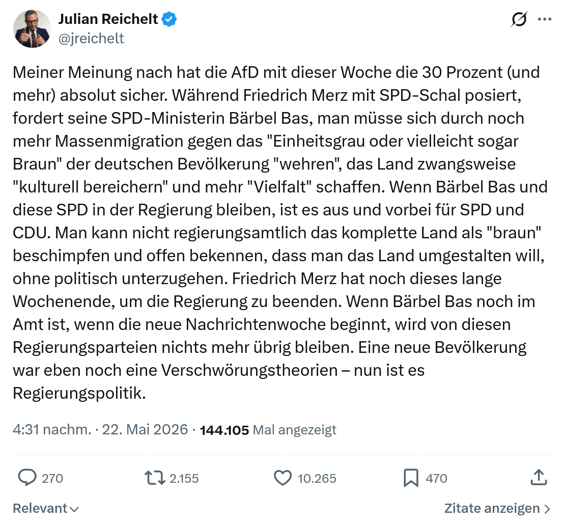 Julian Reichelt: Meiner Meinung nach hat die AfD…