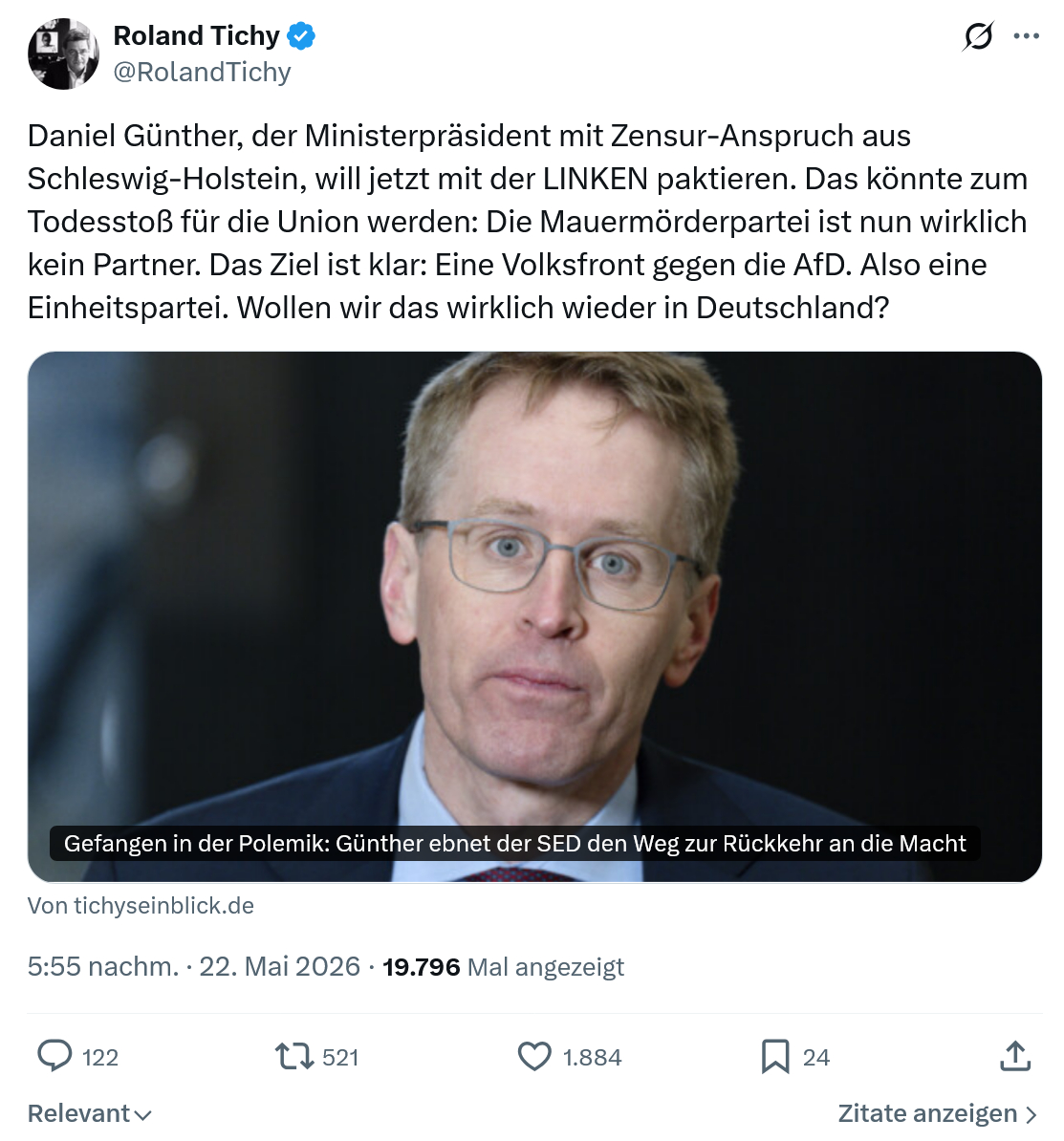 Roland Tichy: Daniel Günther, der Ministerpräsident…