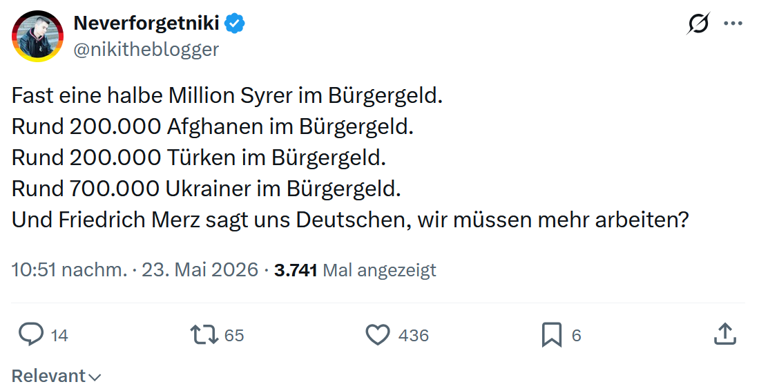 Neverforgetniki: Fast eine halbe Million Syrer im Bürgergeld…