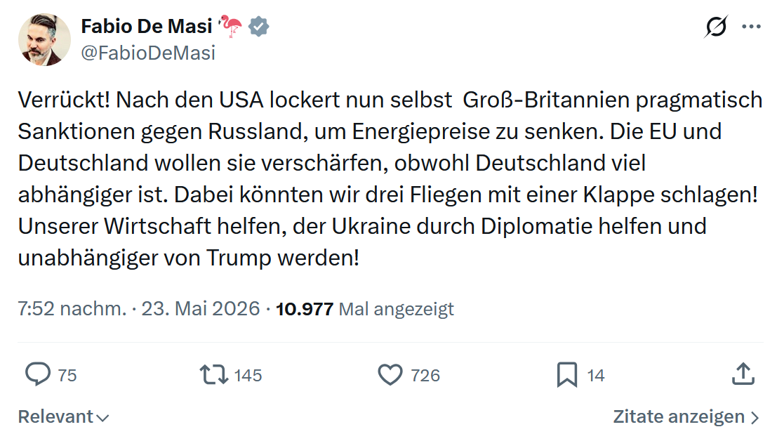 Fabio De Masi: Verrückt! Nach den USA lockert…