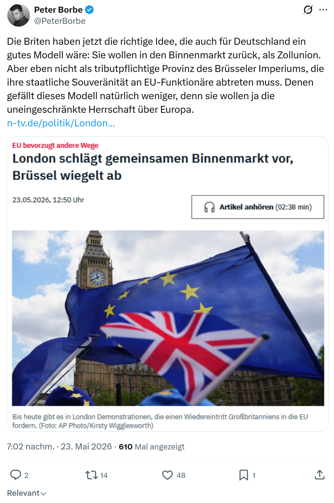 Peter Borbe: Die Briten haben jetzt die richtige Idee…