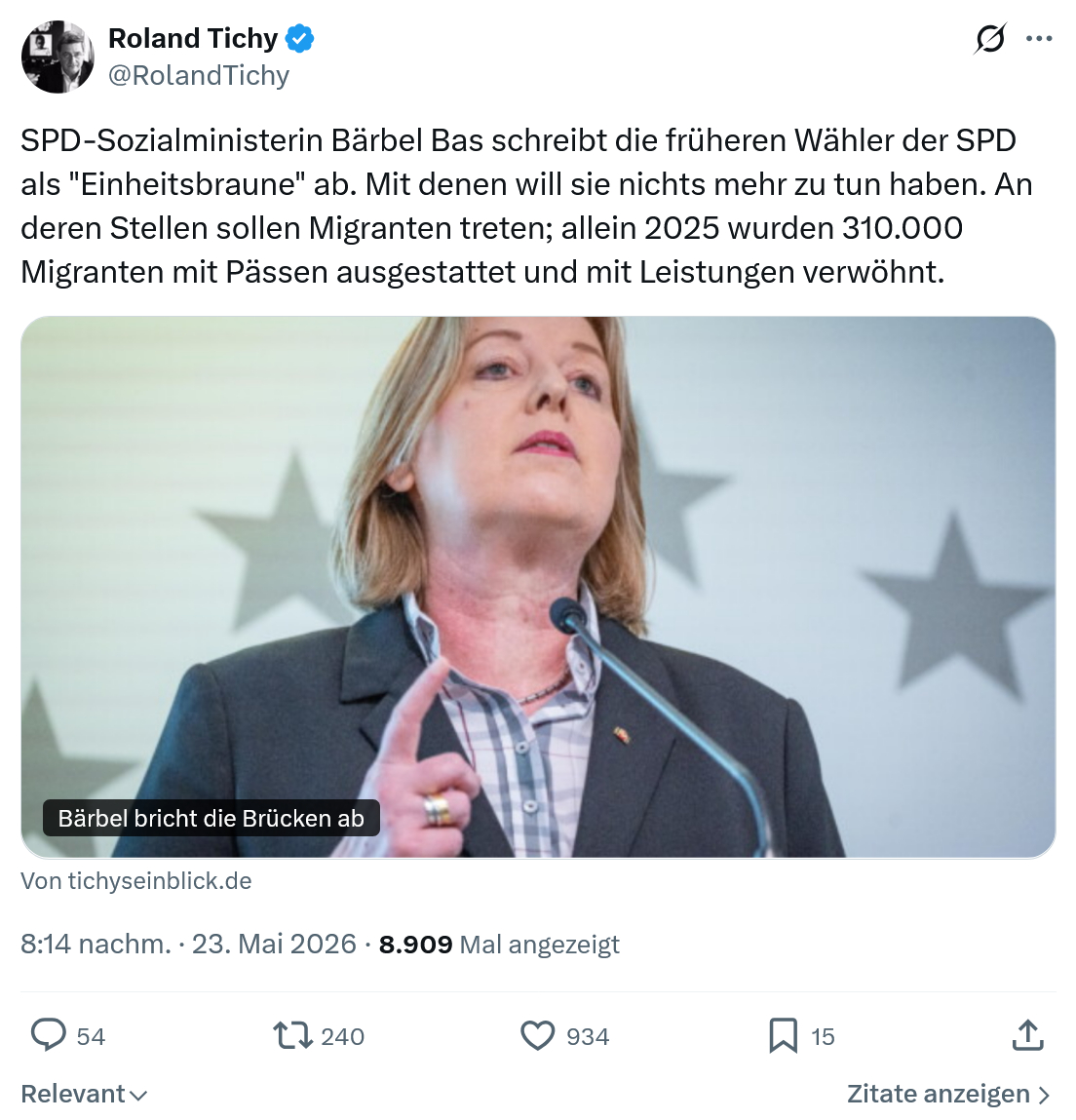 Roland Tichy: SPD-Sozialministerin Bärbel Bas schreibt…