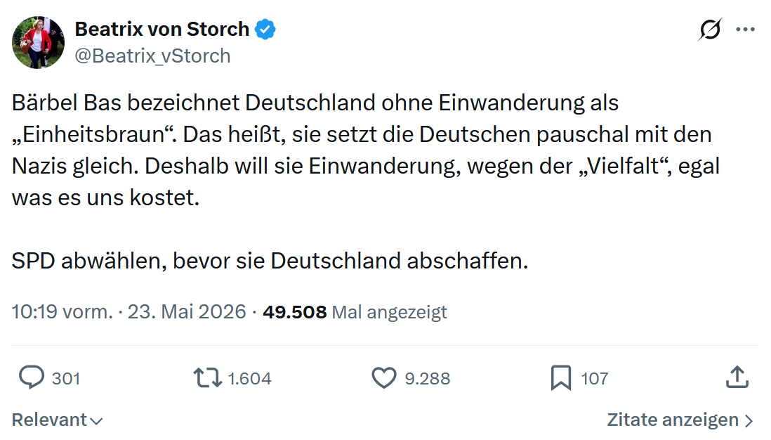 Beatrix von Storch: Bärbel Bas bezeichnet Deutschland…