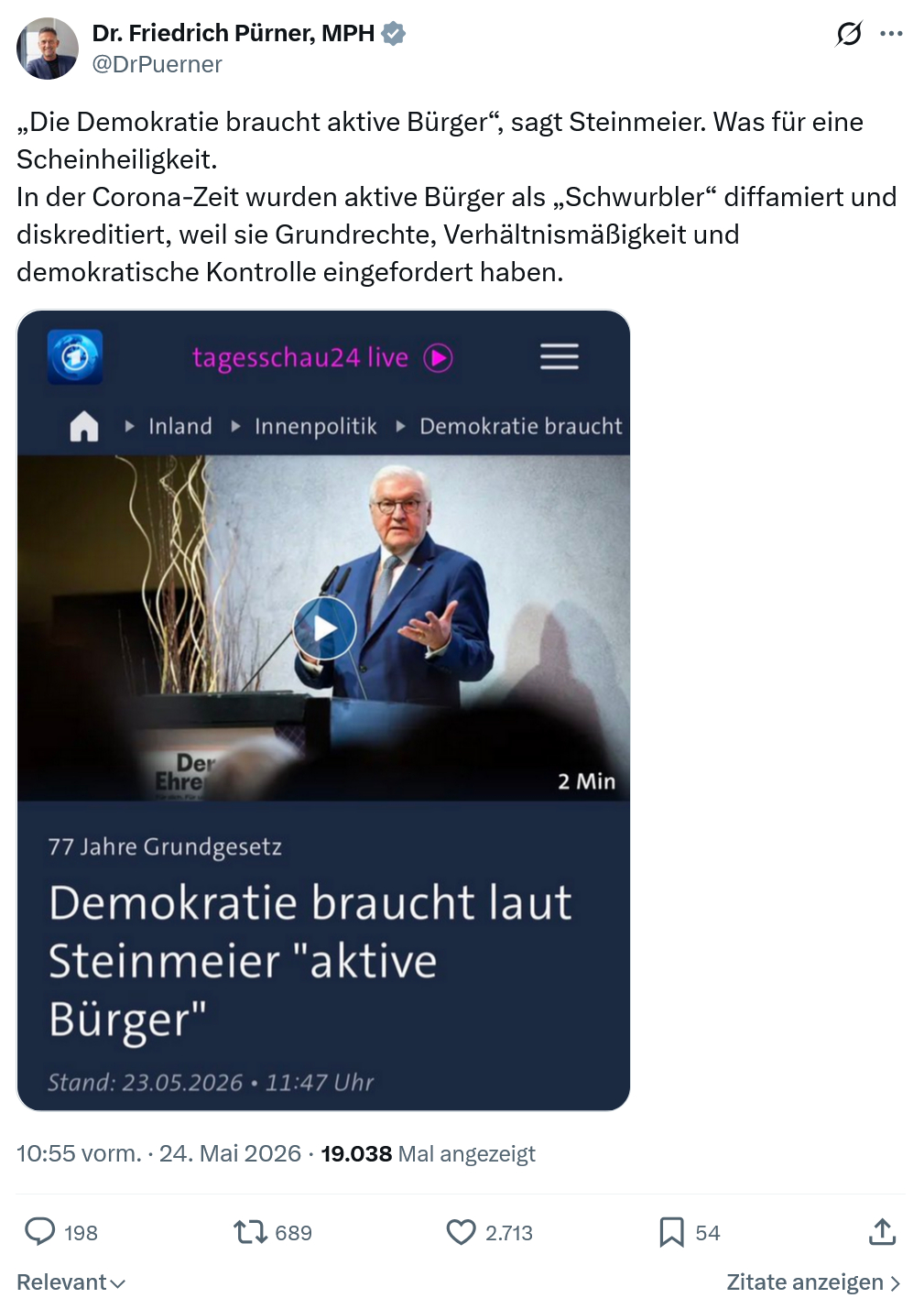 Friedrich Pürner: „Die Demokratie braucht aktive Bürger“…