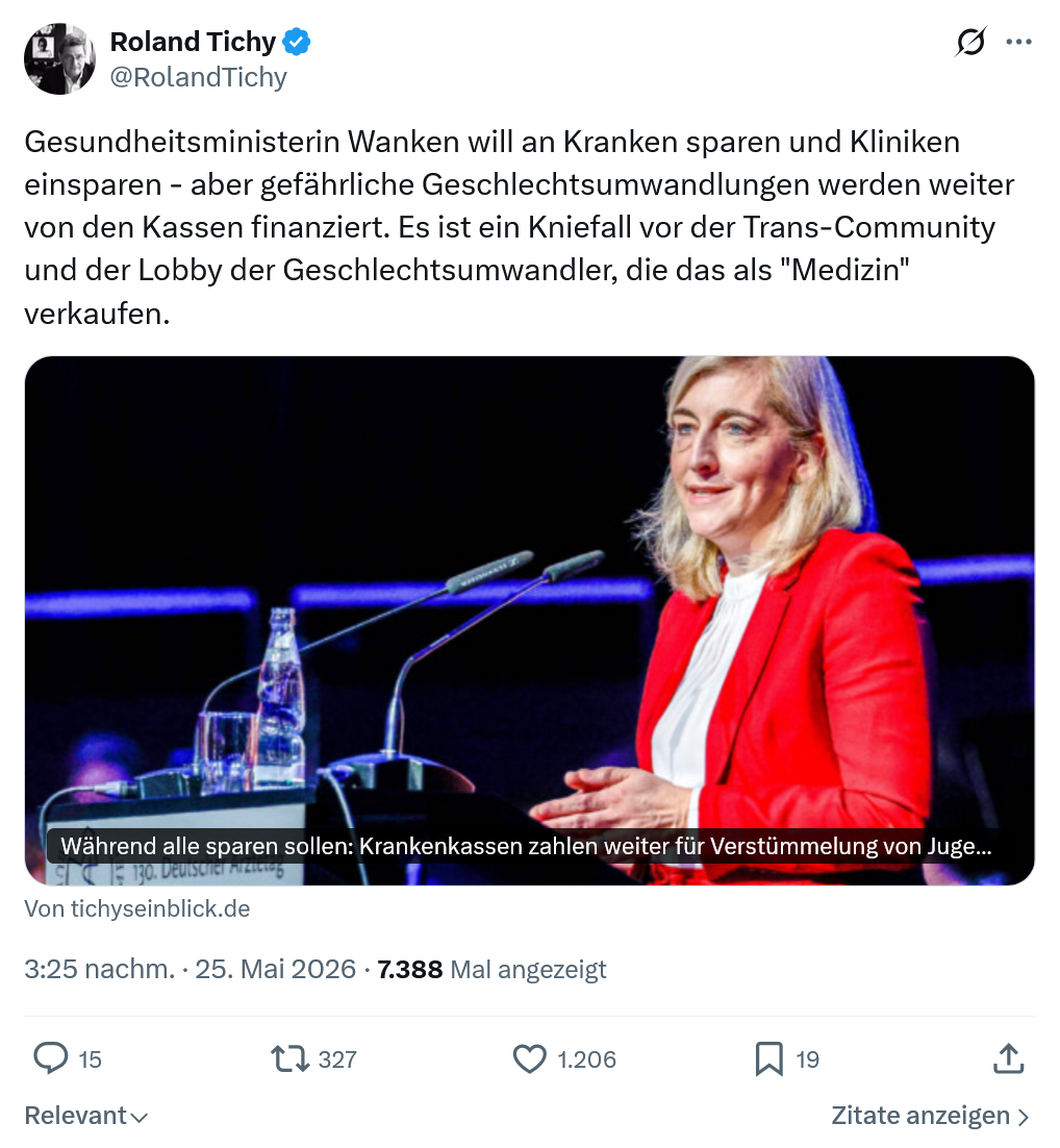 Roland Tichy: Gesundheitsministerin Wanken will an Kranken…