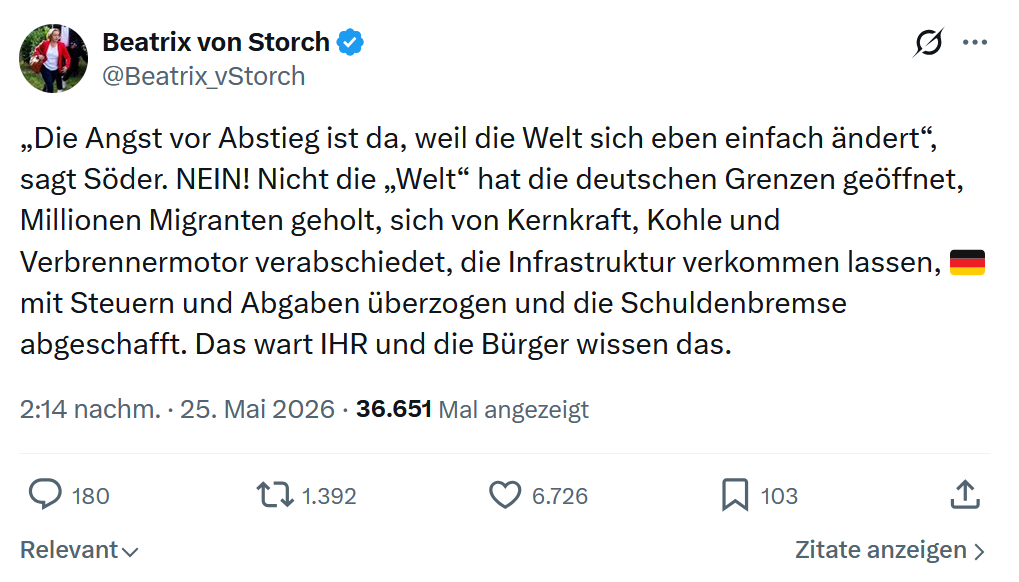 Beatrix von Storch: Die Angst vor Abstieg ist da…
