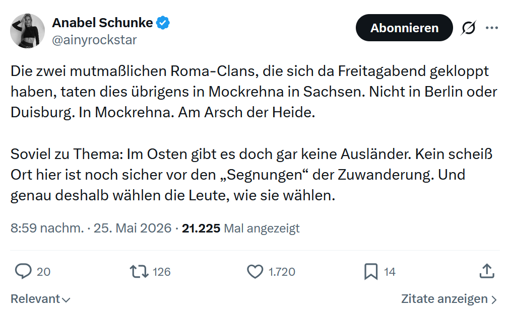 Anabel Schunke: Die zwei mutmaßlichen Roma-Clans…