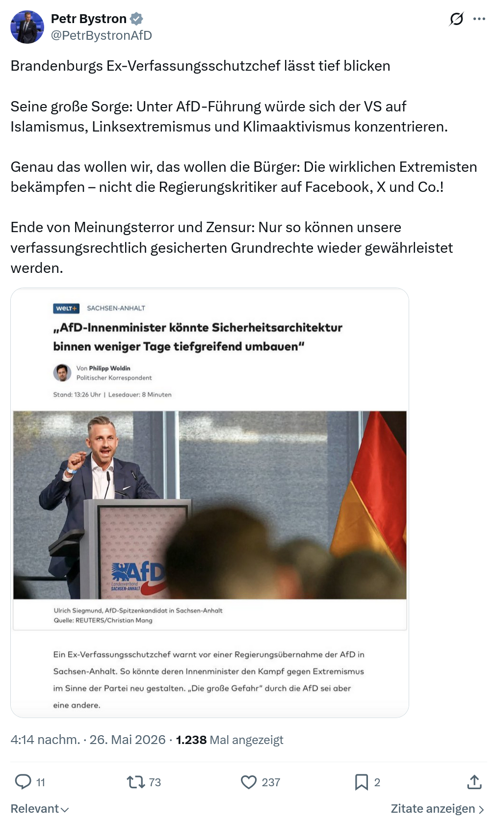 Petr Bystron: Brandenburgs Ex-Verfassungsschutzchef…
