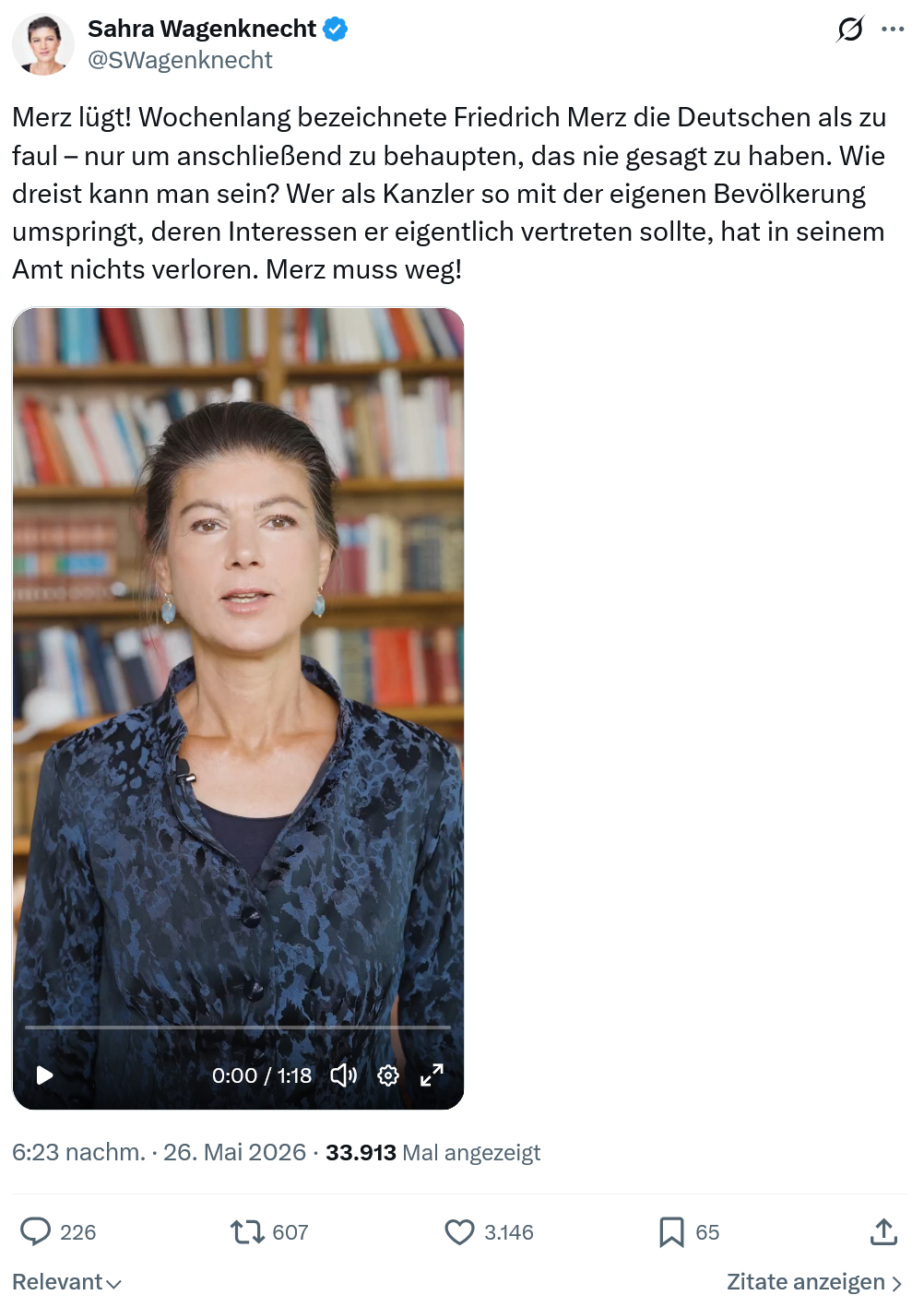 Sahra Wagenknecht: Merz lügt! Wochenlang bezeichnete Friedrich Merz…