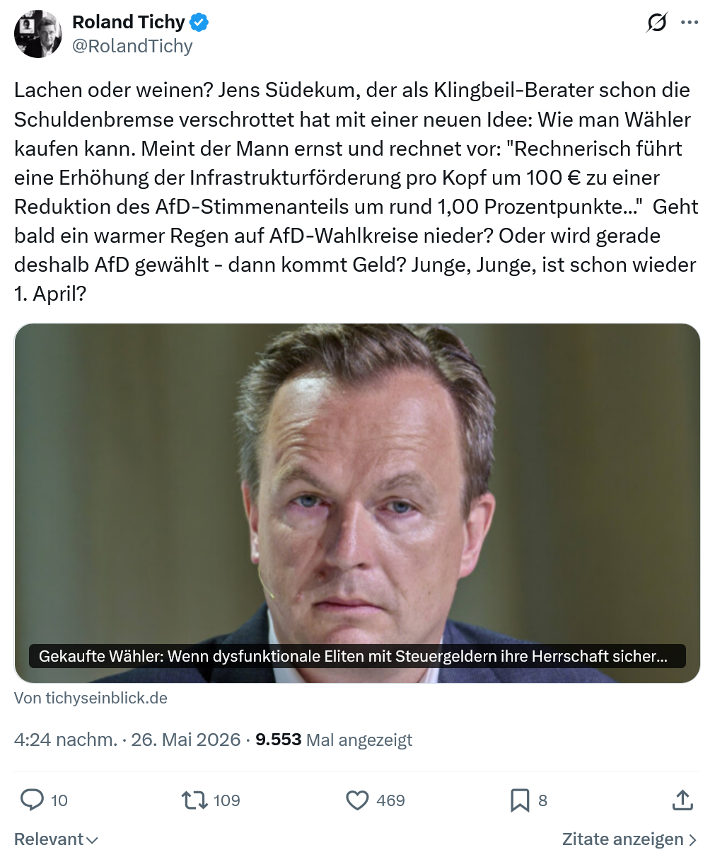 Roland Tichy: Lachen oder weinen?…