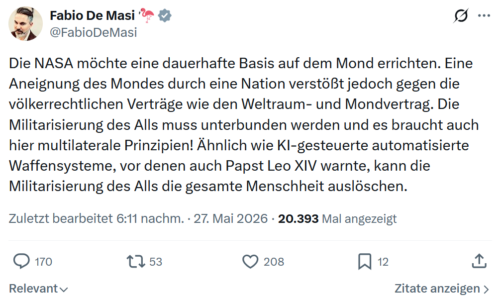 Fabio De Masi: Die NASA möchte eine dauerhafte Basis…