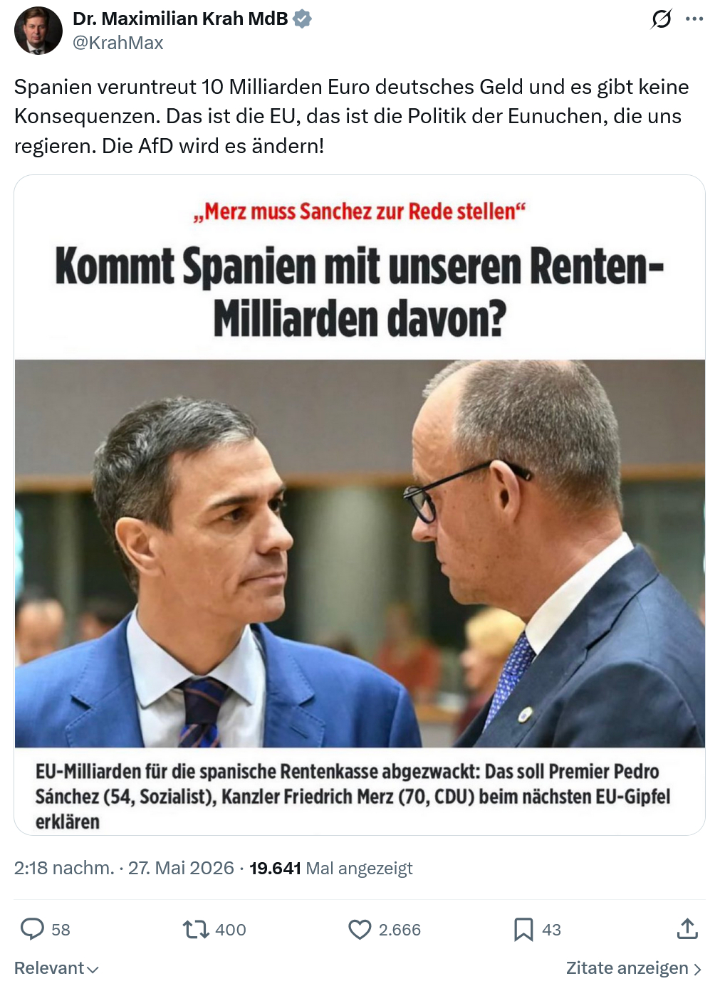 Maximilian Krah: Spanien veruntreut 10 Milliarden Euro…