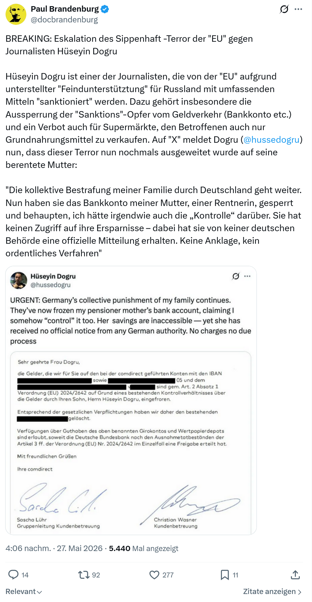 Paul Brandenburg: BREAKING: Eskalation des Sippenhaft -Terror…