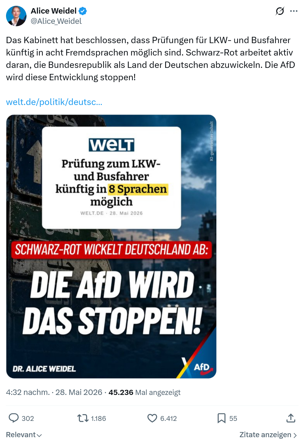 Alice Weidel: Das Kabinett hat beschlossen, dass...