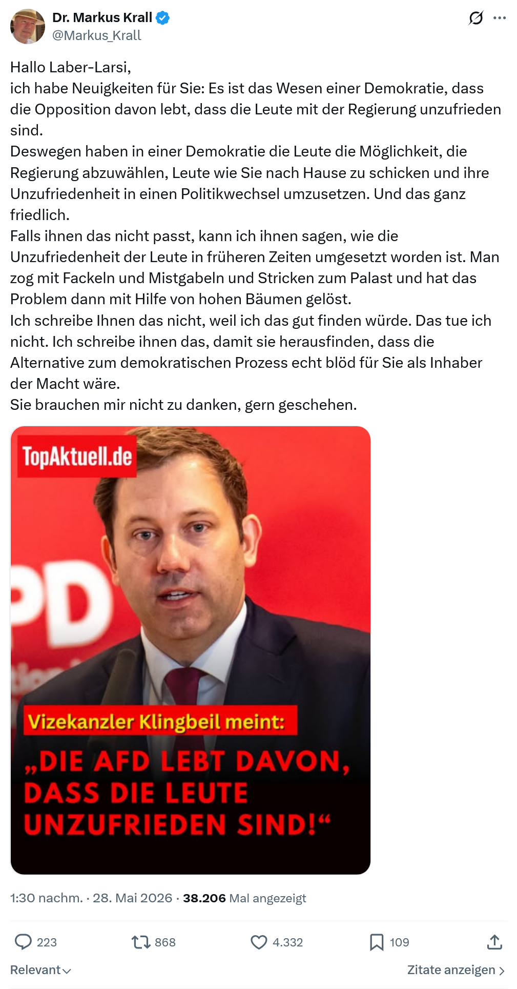 Markus Krall: Hallo Laber-Larsi,  ich habe...