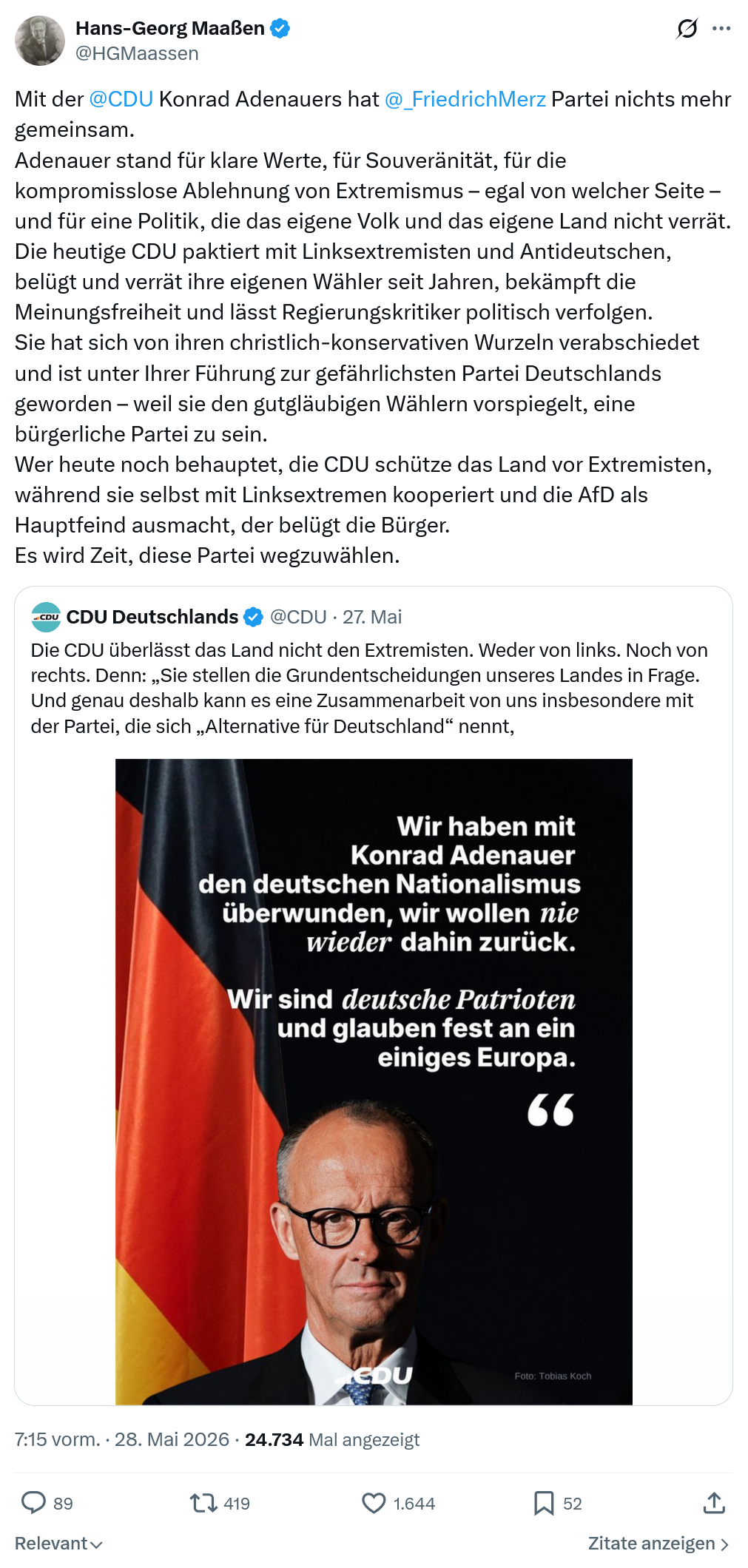 Hans-Georg Maaßen: Mit der @CDU  Konrad Adenauers...