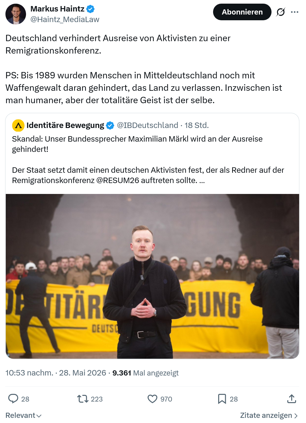 Markus Haintz: Deutschland verhindert Ausreise von Aktivisten...