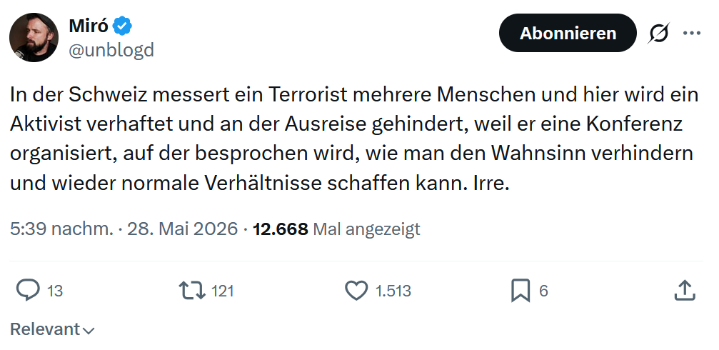 Miro Wolsfeld: In der Schweiz messert ein...