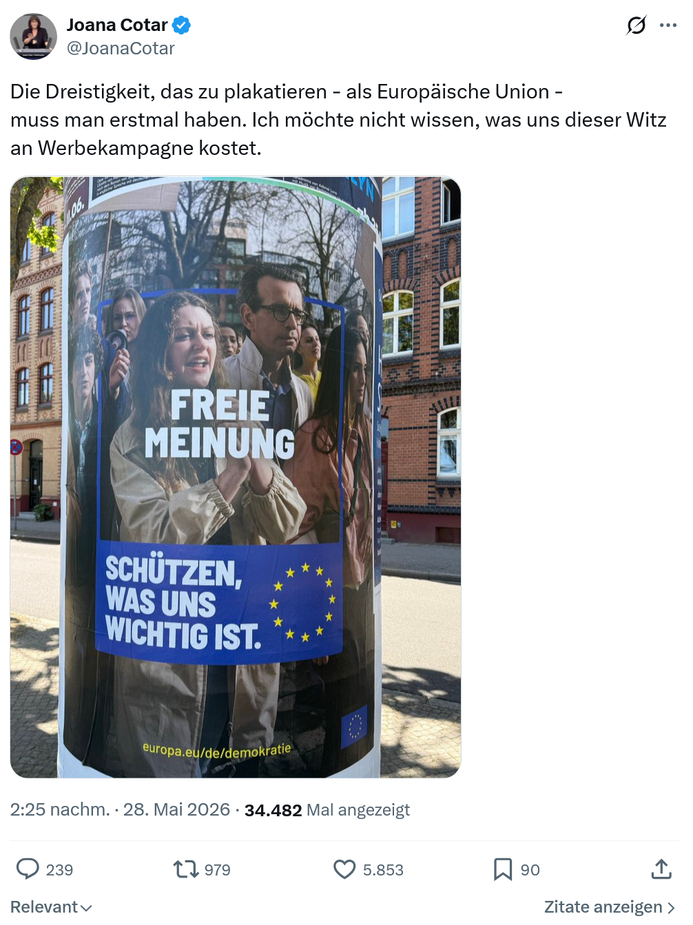 Joana Cotar: Die Dreistigkeit, das zu plakatieren...