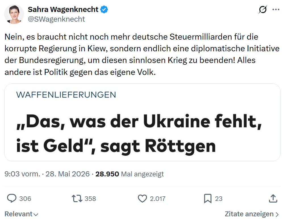 Sahra Wagenknecht: Nein, es braucht nicht noch...