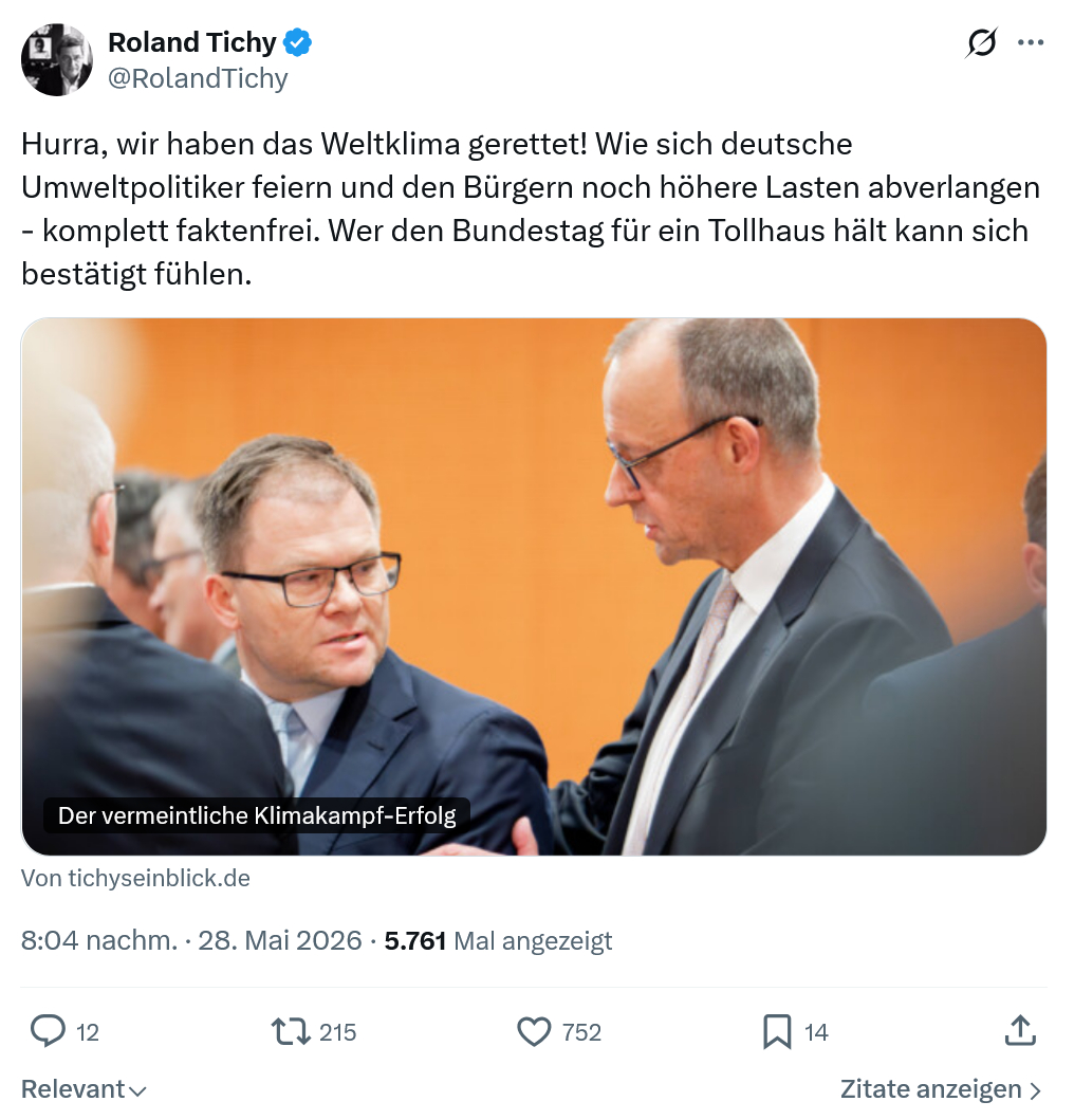 Roland Tichy: Hurra, wir haben das Weltklima...