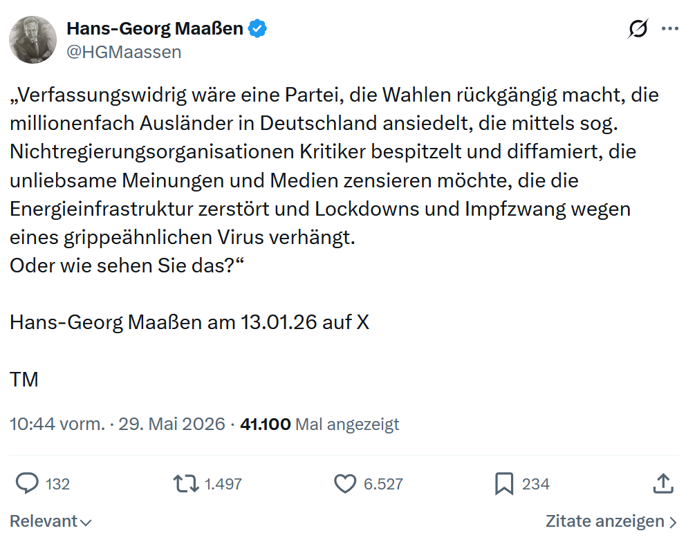 Hans-Georg Maaßen: Verfassungswidrig wäre eine Partei…