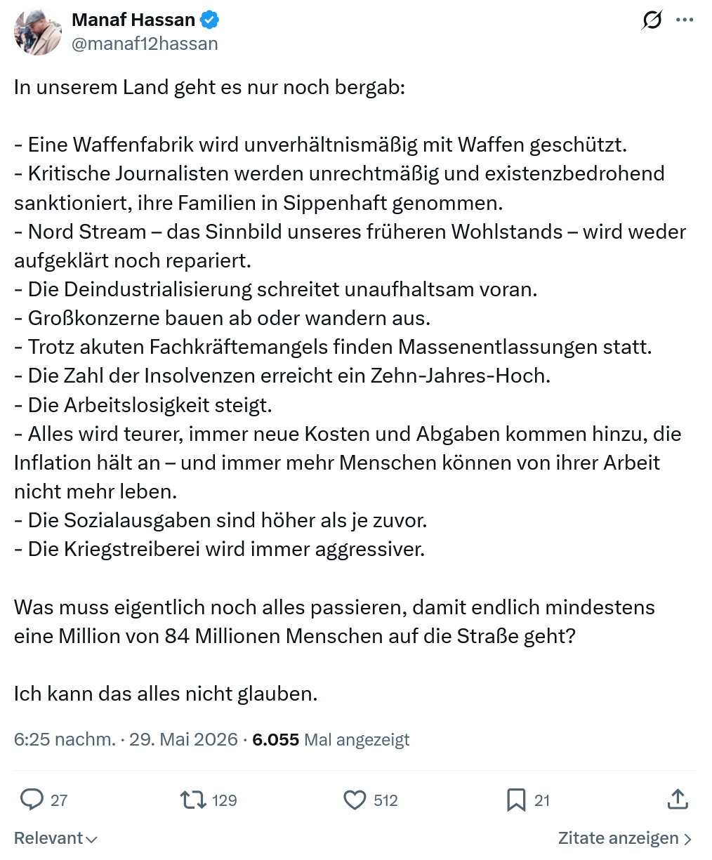 Manaf Hassan: In unserem Land geht…