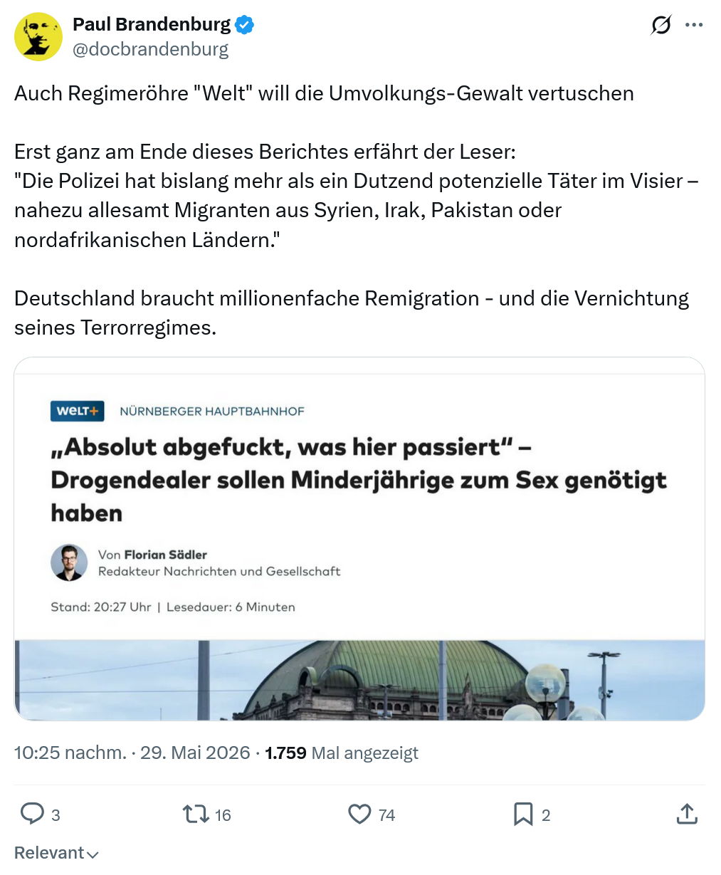 Paul Brandenburg: Auch Regimeröhre "Welt"…