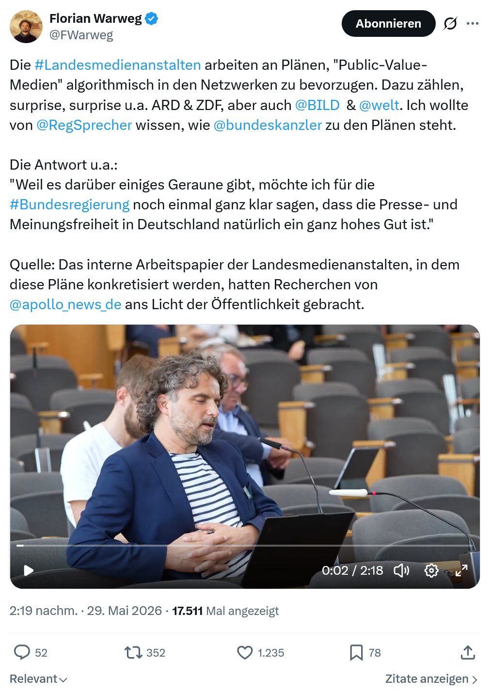 Florian Warweg: Die #Landesmedienanstalten arbeiten an Plänen…