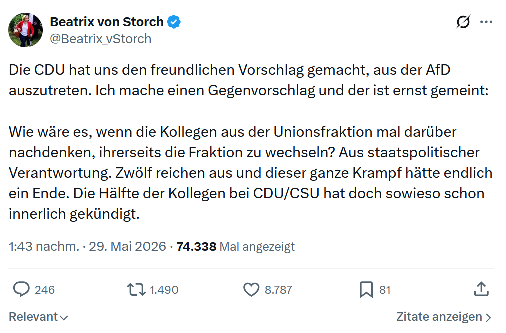 Beatrix von Storch: Die CDU hat uns den freundlichen…